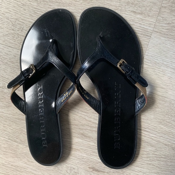 Burberry Leather Black housecheck Masieflat thong - Picture 1 of 2
